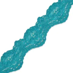10 yards of Tifa 1 3/16"Scalloped Stretch Raschel Lace Trim | 10 yard cut Turquoise