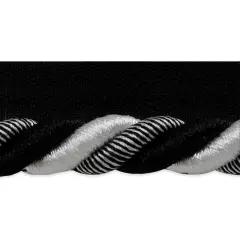 10 yards of Leona 3/8" Twisted Lip Cord Trim | 10 yard cut Black/White
