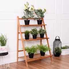 3 Tiers Outdoor Stand Bamboo Flower Pot Shelf Natural