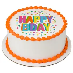 Happy Bday Edible Cake Topper Image 7.5" Round