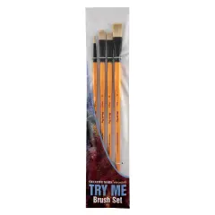 Creative Mark Mimik Hog Professional Synthetic Hog Bristle Paint Brush - Try-Me Set of 4 - Versatile Alternative to Natural Hog Hair Paint Brushes for Oil Painting, Acrylics, Inks, Dyes, Gouache, Watercolors & More