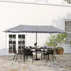 Merrick Lane Evanston 15 FT Triple Head Umbrella for Patio Use with Crank Handle, and Easy Lift Function Gray