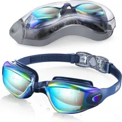 Swim Goggles, Swimming Goggles No Leaking Full Protection Adult Men Women Youth Aqua With Blue Strap