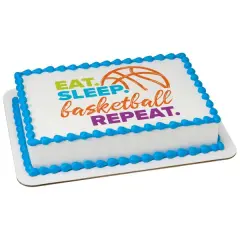Eat, Sleep, Basketball, Repeat Edible Cake Topper Image 1/4 sheet