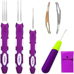 Dreadlocks Crochet Hooks with Ergonomic Handle,0.75Mm Hair Crochet Needle Purple
