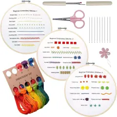 Embroidery Kit for Beginners, 3 Sets Embroidery Kit for Craft Lover Handy Stitch with Embroidery Fabric with Pattern,Full Range Accessories (Cats) Skill Practice