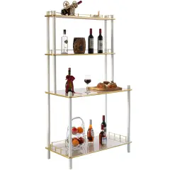 Classy and Elegant 4 Tiered Multifunctional Wooden Open Bar Shelves, Modern Console Table, Coffee Bar Accessories, Coffee Bar Cabinet, Tea Bar and Wine Bar Table White