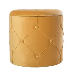 Round Tufted Velvet Wood Storage Ottoman Stool with Lid Yellow
