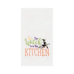 Witch Is In The Kitchen Halloween Cotton Embroidered Waffle Weave Kitchen Towel