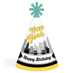 Big Dot of Happiness NYC Cityscape - Cone Happy Birthday Party Hats for Kids and Adults - Set of 8 (Standard Size)