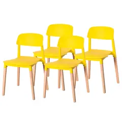 Modern Plastic Dining Chair Open Back with Beech Wood Legs Set of 4 Yellow