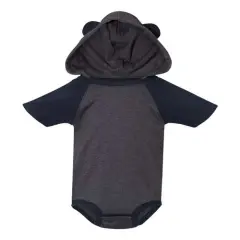 Rabbit Skins&reg; Fine Jersey Infant Short Sleeve Raglan Bodysuit with Hood & Ears Vintage Navy/ Navy