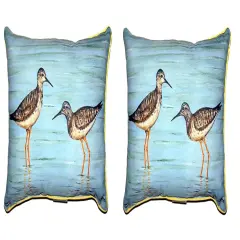 Pair of Betsy Drake Yellow Legs Coastal Outdoor Pillows 16 Inch x 20 Inch