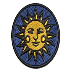 Heraldic Sun Face Multi-Color Embroidered Iron-On or Hook & Loop Patch Applique