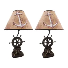 Set of 2 Nautical Ship`s Wheel Table Lamps Captain's Destiny