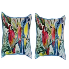 Pair of Betsy Drake Parrot Family Large Pillows 15 Inch x 22 Inch