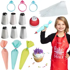 BAKETIVITY Frosting Piping Bags and Tips Set for Decorating Cakes, Cupcakes & More - Frosting Piping Kit with 3 Reusable & 30 Disposable Icing Bags, 6 Piping Tips, 3 Bag Ties & 1 Tri-Color Coupler