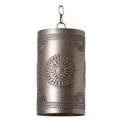 Irvins Country Tinware Rustic Cylinder Pendant in Kettle Black Tin