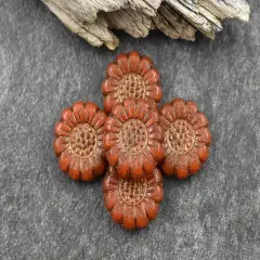 *12* 13mm Dark Bronze Washed Orange Opaline Sunflower Coin Beads