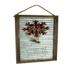 Wood Framed Rustic Metal Seasons Greetings Wall Hanging