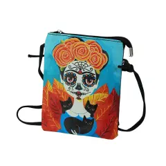 Day of the Dead Sugar Skull Mexican Woman Zippered Crossbody Bag