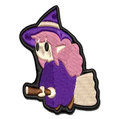 Cute Witch Floating on Broom Multi-Color Embroidered Iron-On or Hook & Loop Patch Applique
