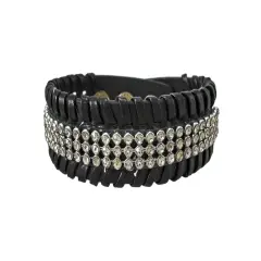 Black Vinyl Clear Rhinestone Accented Bracelet Wristband