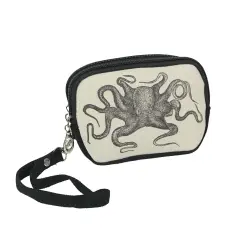 Vintage Zip Canvas Octopus Wristlet Wallet Nautical Coin Purse Kraken Clutch Bag