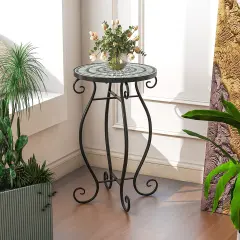 Costway Mosaic Outdoor Round End Table with Weather Resistant Ceramic Tile Tabletop