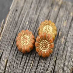 *12* 13mm Gold Washed Ochre Yellow Sunflower Coin Beads