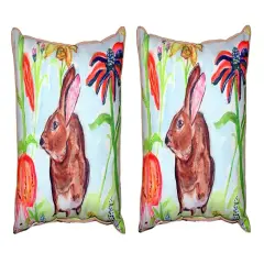 Pair of Betsy Drake Brown Rabbit Left Facing Outdoor Pillows 16 Inch x 20 Inch