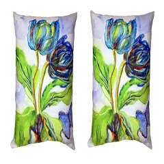 Pair of Betsy Drake Tulips & Morpho No Cord Pillows 16 Inch X 20 Inch