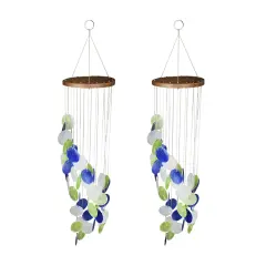 Set of 2 Blue Green and White Capiz Shell Wind Chime 29 Inches Long