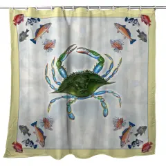 Betsy Drake Blue Crab & Fish Shower Curtain