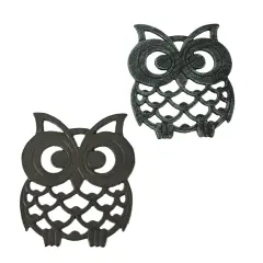 Set of 2 Cast Iron Owl Trivet Brown & Verdigris Home Decor Kitchen Accessories