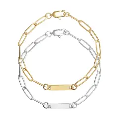 Stainless Steel Engravable Paperclip Bar Bracelet Gold