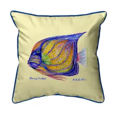 Betsy Drake Blue Ring Angelfish Extra Large 22 X 22 Indoor/Outdoor Yellow Pillow