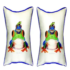 Pair of Betsy Drake Stacked Frogs Small Pillows 12 Inch X 12 Inch