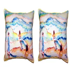 Pair Of Betsy Drake Playing at the Beach Small Outdoor/Indoor Pillows 11 X 14