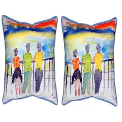 Pair of Betsy Drake Ladies Looking Large Indoor/Outdoor Pillows 16x20