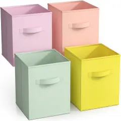 Sorbus 11 Inch 4 Pack Foldable Fabric Storage Cube Bins with Handles - for Organizing Pantry, Closet, Nursery, Playroom, and More Pastel