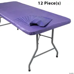 Bulk 12 Pc. 6 FT Fitted Rectangle Plastic Tablecloths Purple