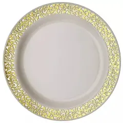 10 pcs Plastic IVORY with Gold Rim 10" PLATES Disposable