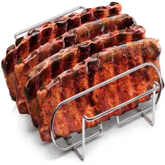 Sorbus Non-Stick Rib Rack - Porcelain Coated Steel Roasting Stand - Holds 4 Rib Racks for Grilling & Barbecuing (Silver)