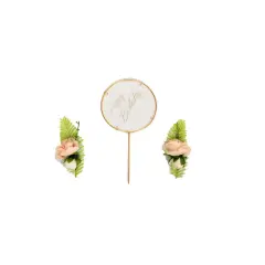 Gold Blush 8" Happy Birthday Cake Topper with Silk Rose Flowers