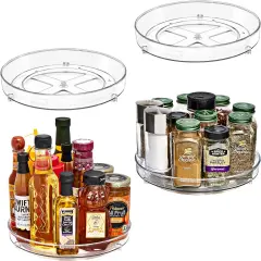 Sorbus Flat Clear Lazy Susan Organizer - 4 pack -- for Fridge, Pantry, Cabinet, Table, Makeup, Bathroom and More