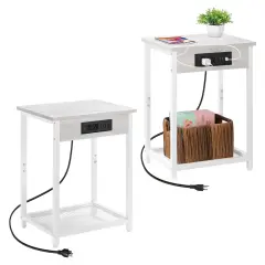 End Table with USB Ports and AC Outlets White 2PCS