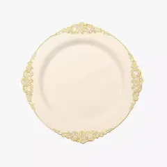 10 IVORY GOLD 10" Round Plastic Salad Dinner PLATES