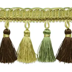 10 yards of Tory Petite Tassel Fringe Trim | 10 yard cut Celadon/Chocolate