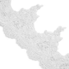 10 yards of Marie Embroidered Organza Lace Trim with Pearls and Sequin | 10 yard cut White